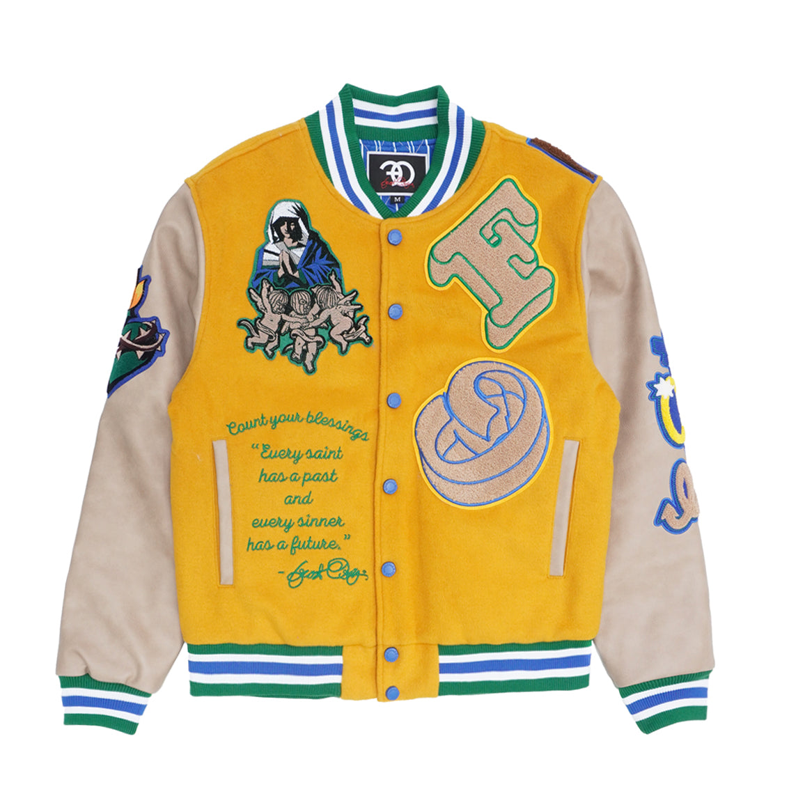 Makobi F1021 "SAINTS" Wool Varsity Jacket in Wheat