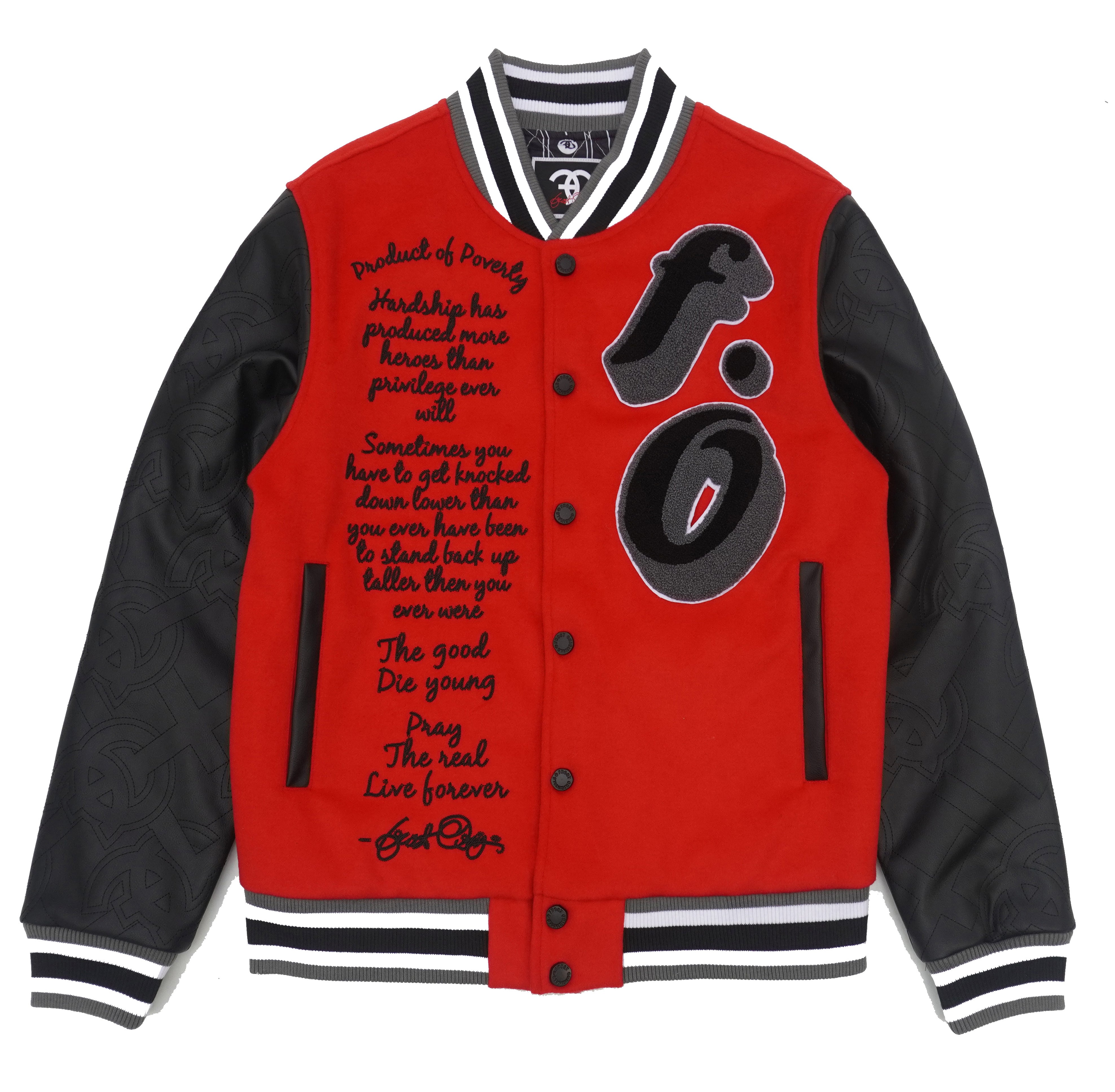 F1026 Product of Poverty Varsity Jacket - Red