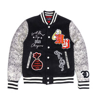 Makobi F1080 Honest Bread Wool Varsity Jacket in Black
