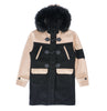 F1330 Maurice Wool Long Jacket w/ Fur- Black/Khaki
