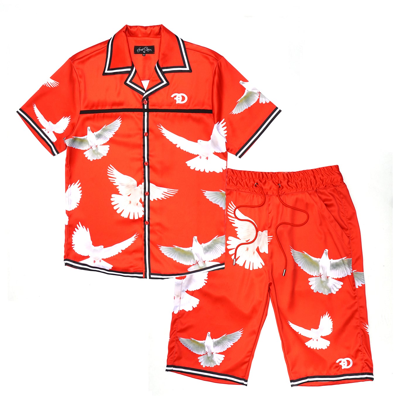 F545 Frost Dove Satin Button Down Set - Red – Makobi Jeans USA