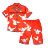 F545 Frost Dove Satin Button Down Set - Red