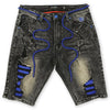 F600 Frost Shredded Denim Shorts - Black Wash