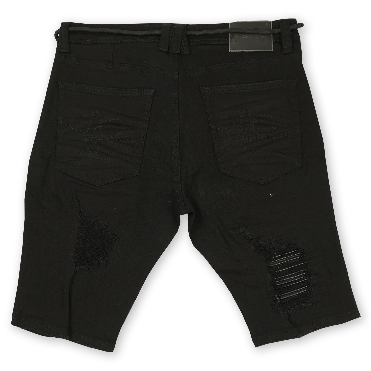 F600 Frost Shredded Denim Shorts - Black/Black