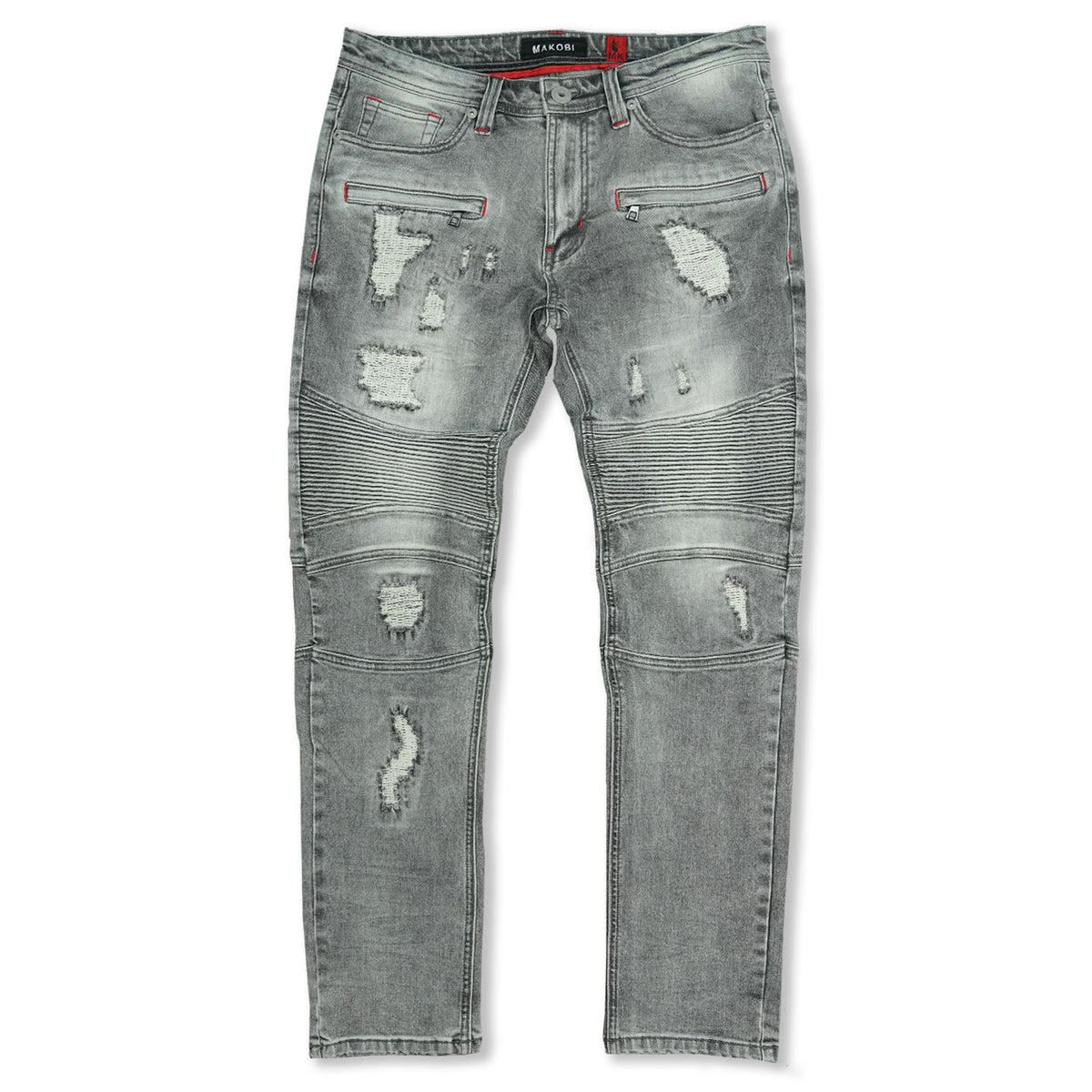 Makobi M1786 Makobi Prado Biker Jeans with Rip & Repair in Gray