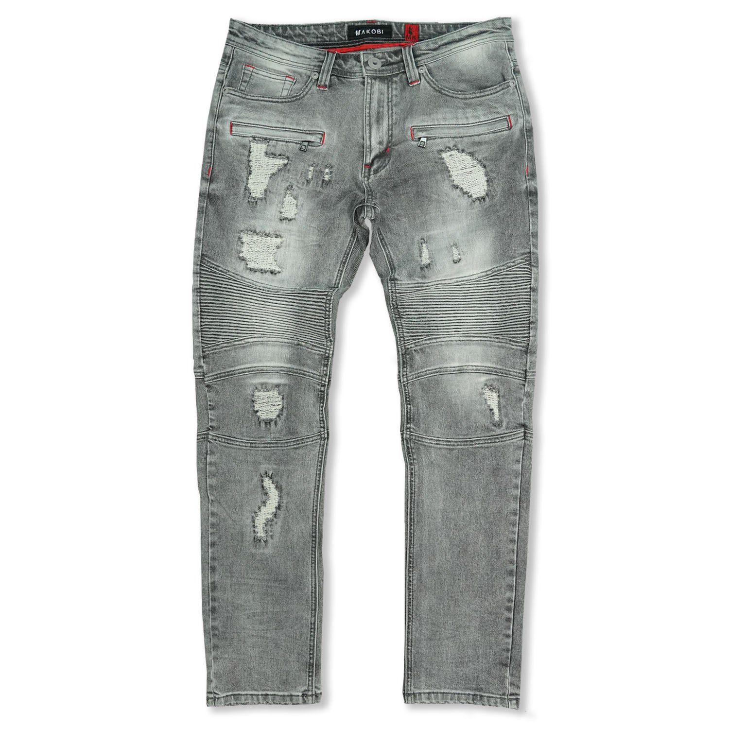 Makobi M1786 Makobi Prado Biker Jeans with Rip & Repair in Gray