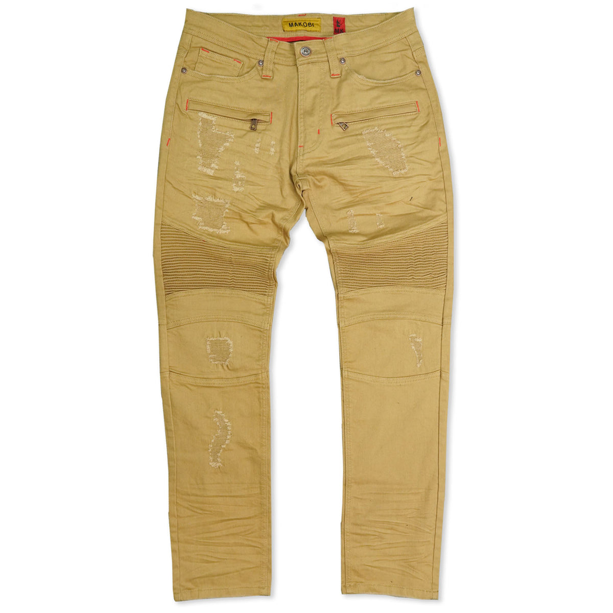 Makobi M1786 Makobi Prado Biker Jeans with Rip & Repair in Khaki