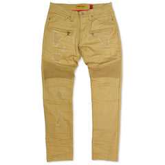M1786 Makobi Prado Biker Jeans with Rip & Repair - Khaki