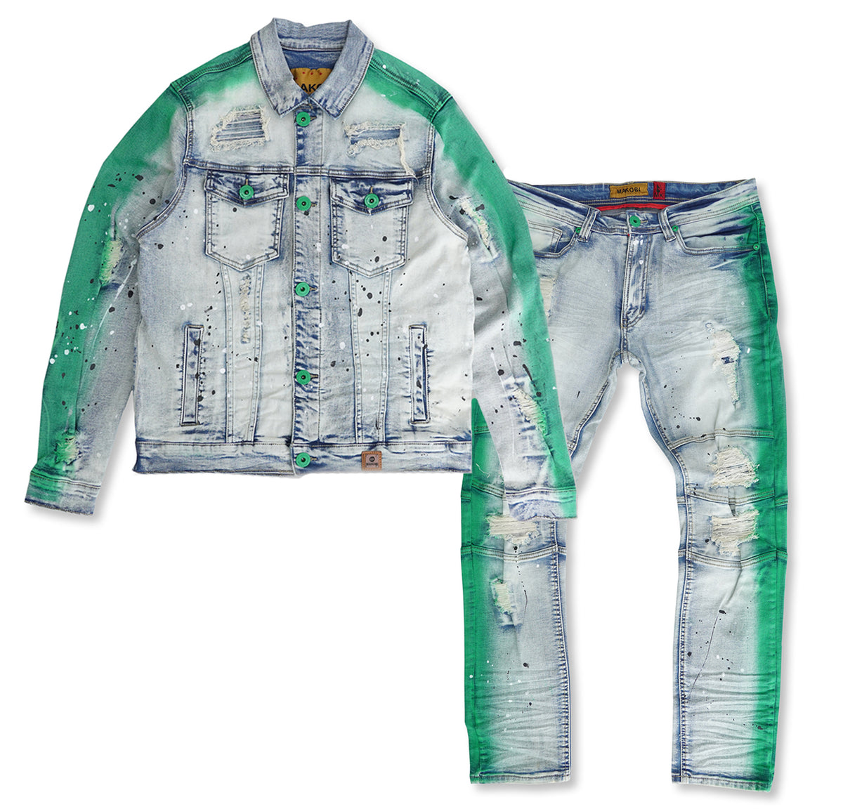 Makobi M1038 Paint Stroke Denim Jacket in Dirt Wash, view 2