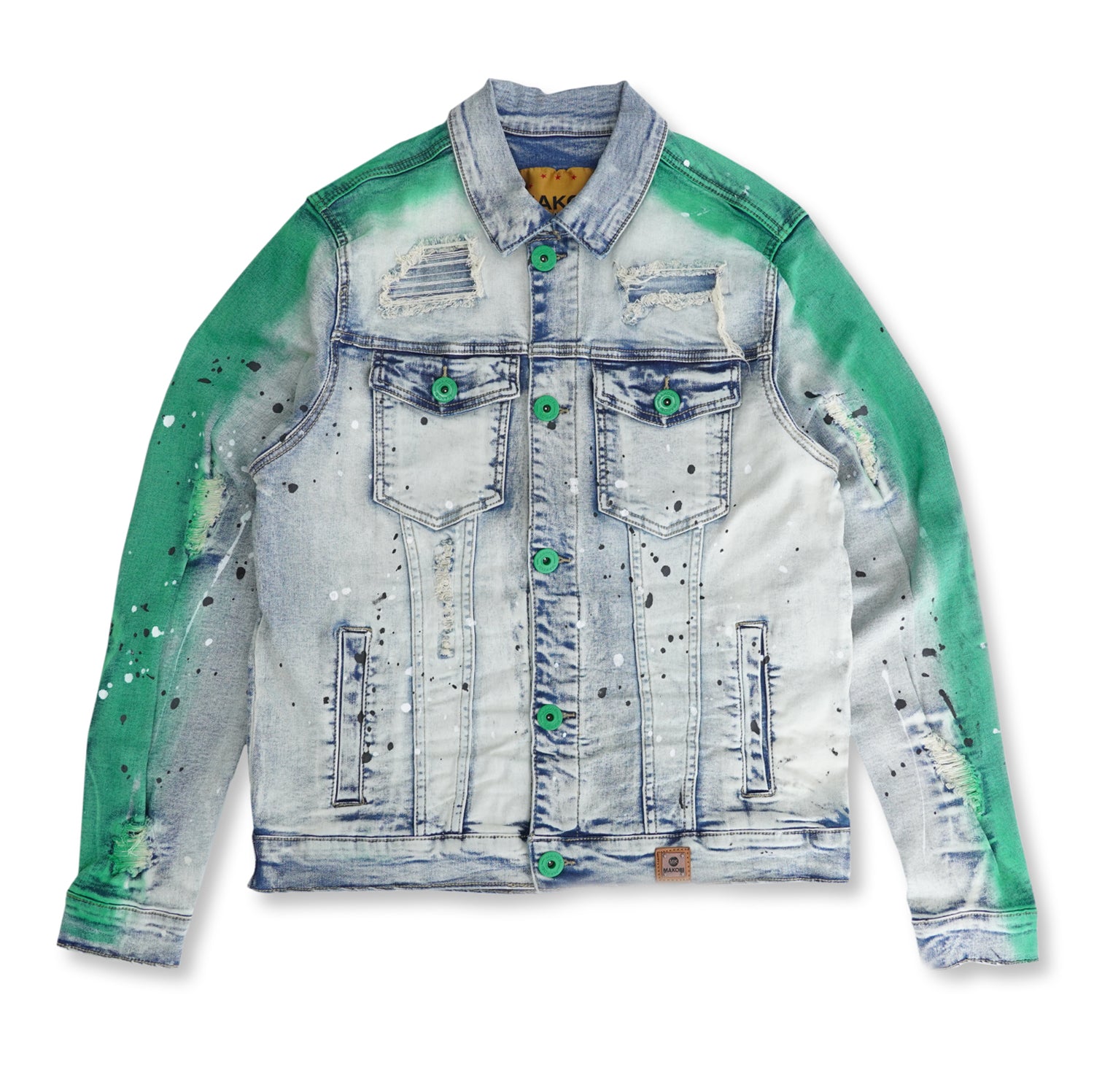 Makobi M1038 Paint Stroke Denim Jacket in Dirt Wash