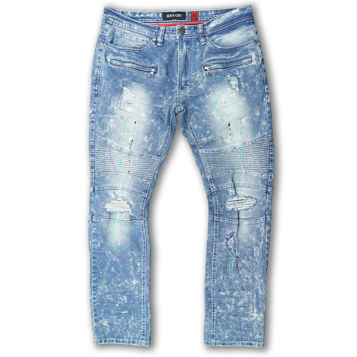Makobi M1750 Super Sauce Biker Jeans in Light Wash, view 2