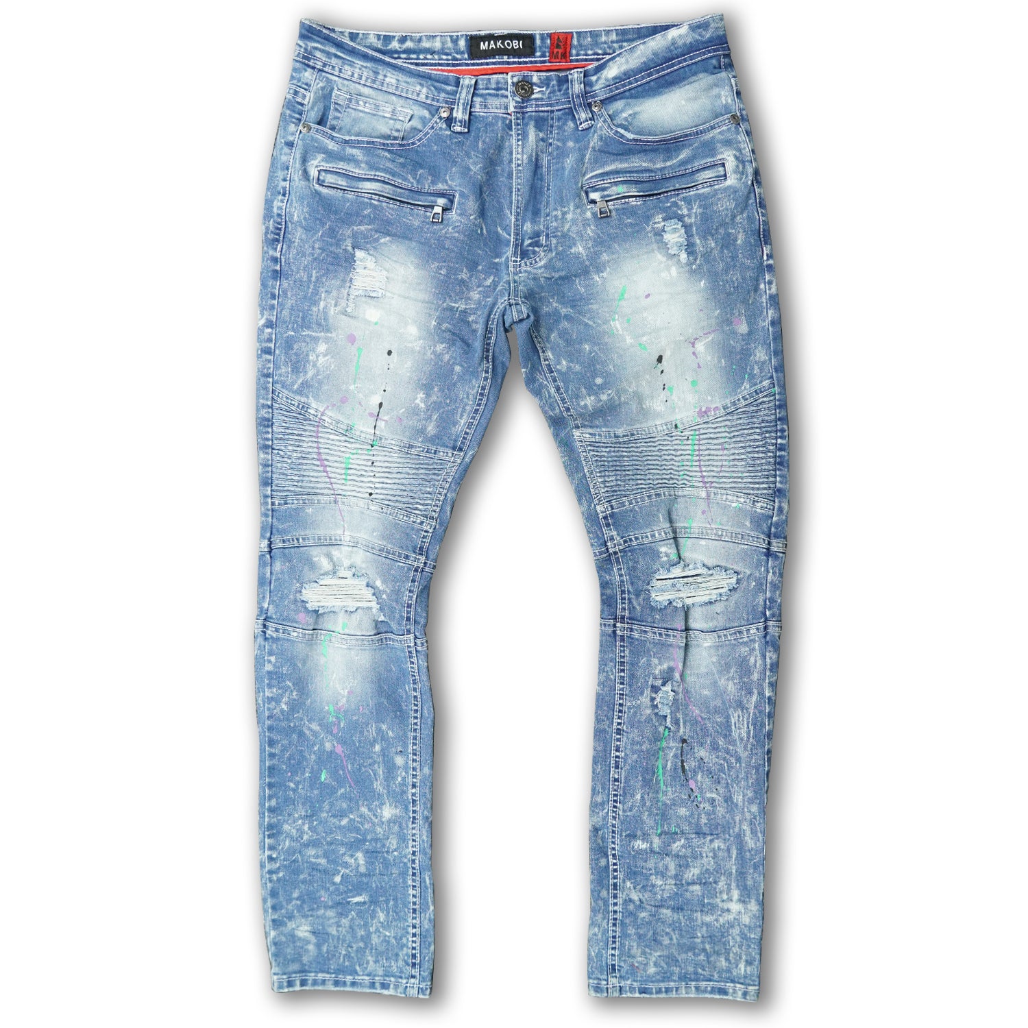 Makobi M1750 Super Sauce Biker Jeans in Light Wash, view 2