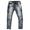 M1768 Ripped Jeans with Plaid Underlays -  Dirt Wash/Navy