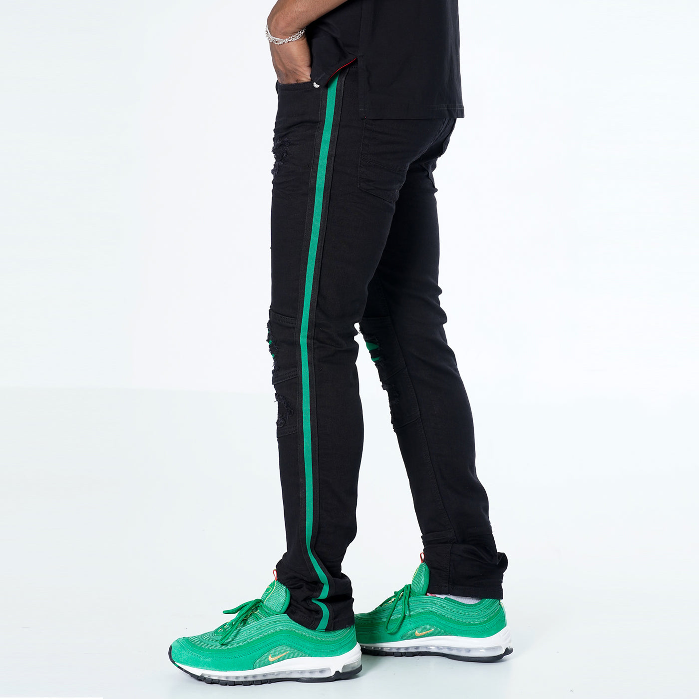 M1769 Makobi Cameo Denim Jeans - Black/Green