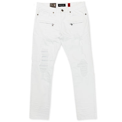 M1771 Makobi Petani Shredded Jeans With Bleach Spots - White