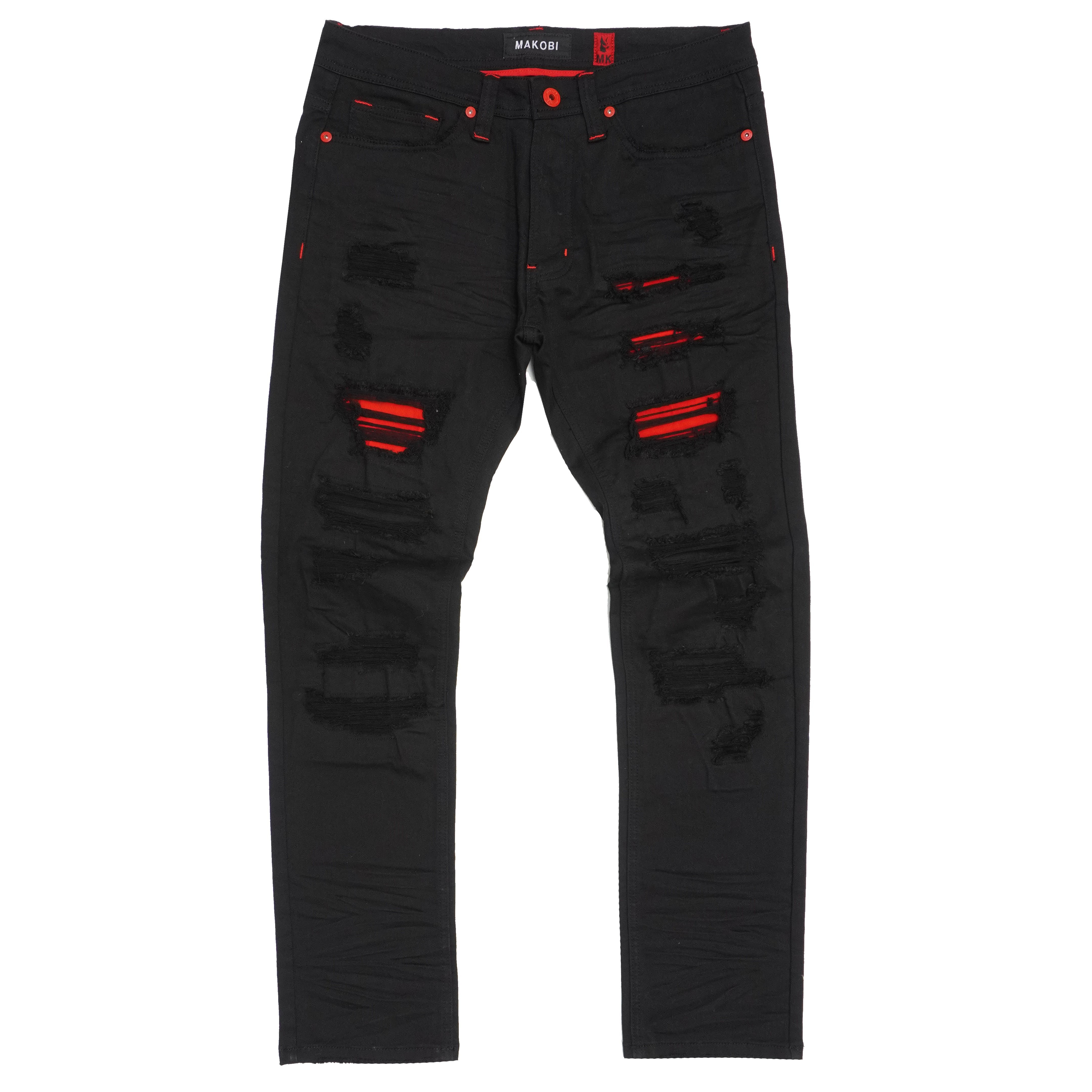 M1773 Makobi Amalfi Denim Jeans W/ Underlay - Black Red