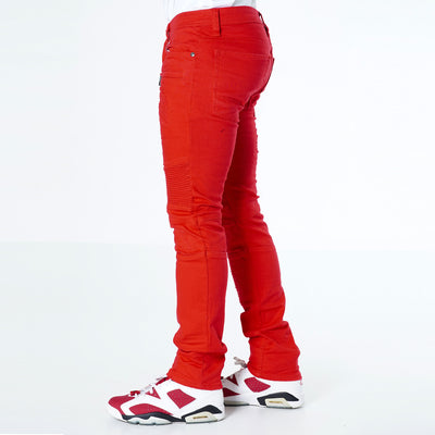 M1786 Makobi Prado Biker Jeans with Rip & Repair - Red