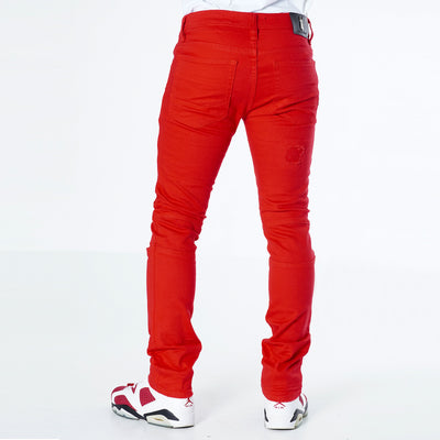 M1786 Makobi Prado Biker Jeans with Rip & Repair - Red