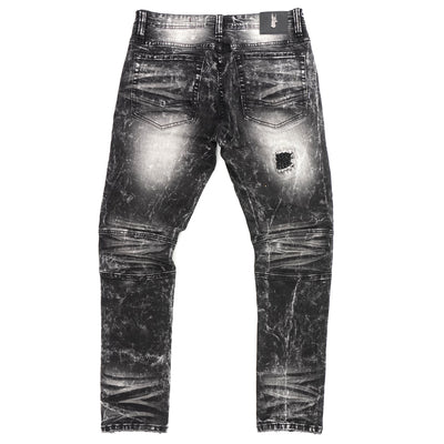 M1786 Makobi Prado Biker Jeans with Rip &amp; Repair - Black Wash
