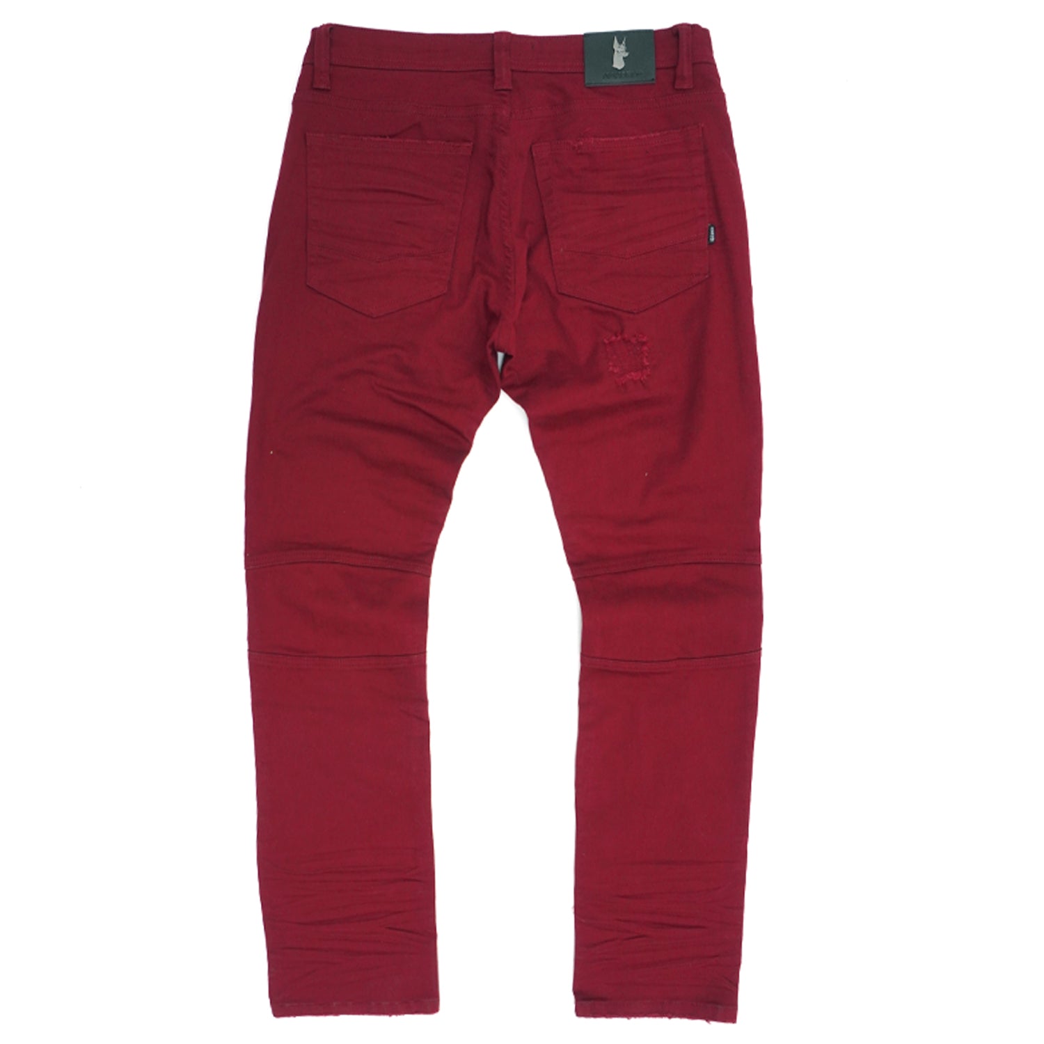 Makobi M1786 Makobi Prado Biker Jeans with Rip & Repair in Burgundy, view 2