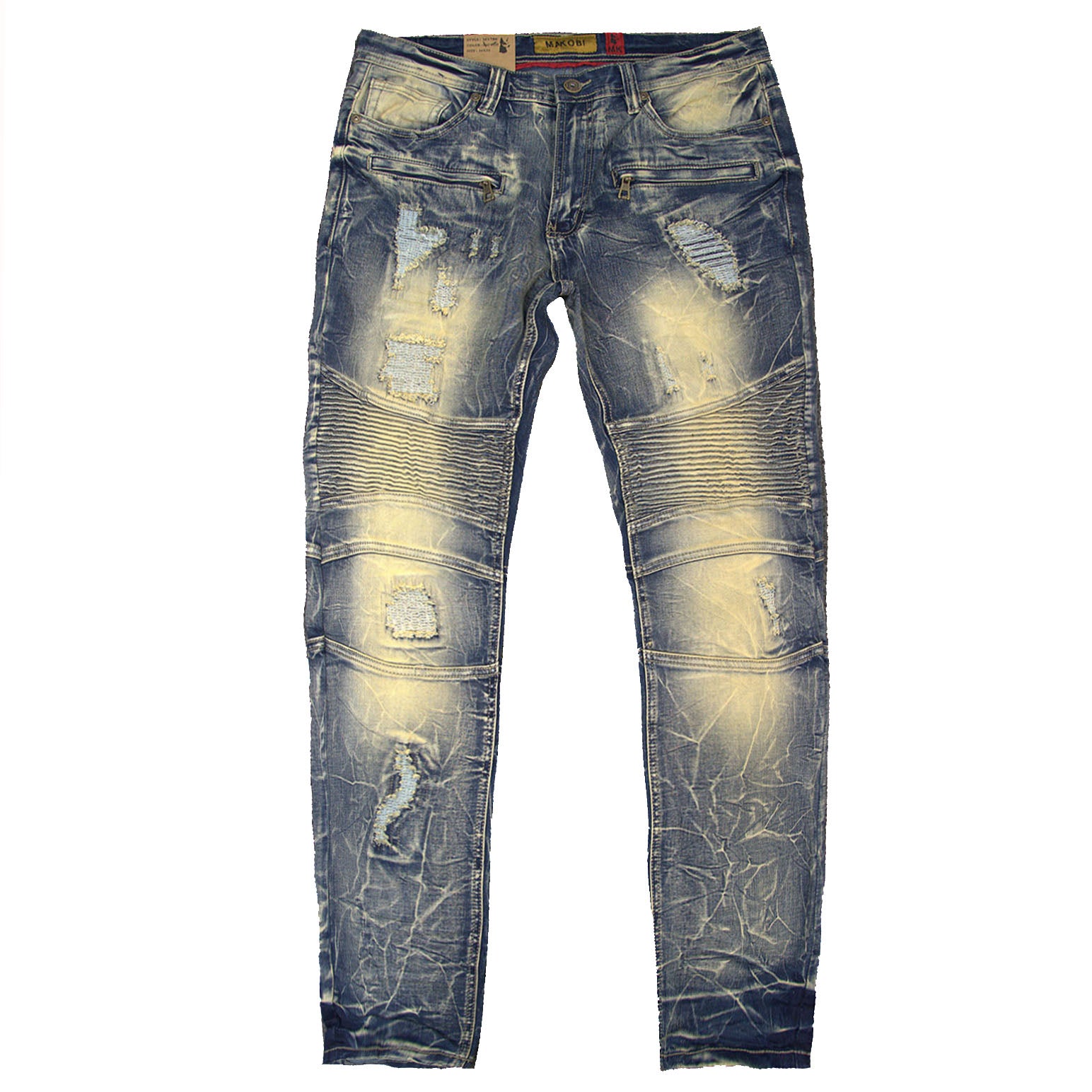 M1786 Makobi Prado Biker Jeans pẹlu Rip & Tunṣe - Idọti Wẹ
