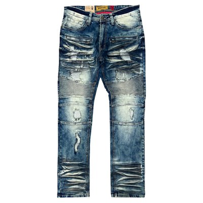 M1786 Makobi Prado Biker Jeans pẹlu Rip &amp; Tunṣe - Vintage Wash (TUNTUN)