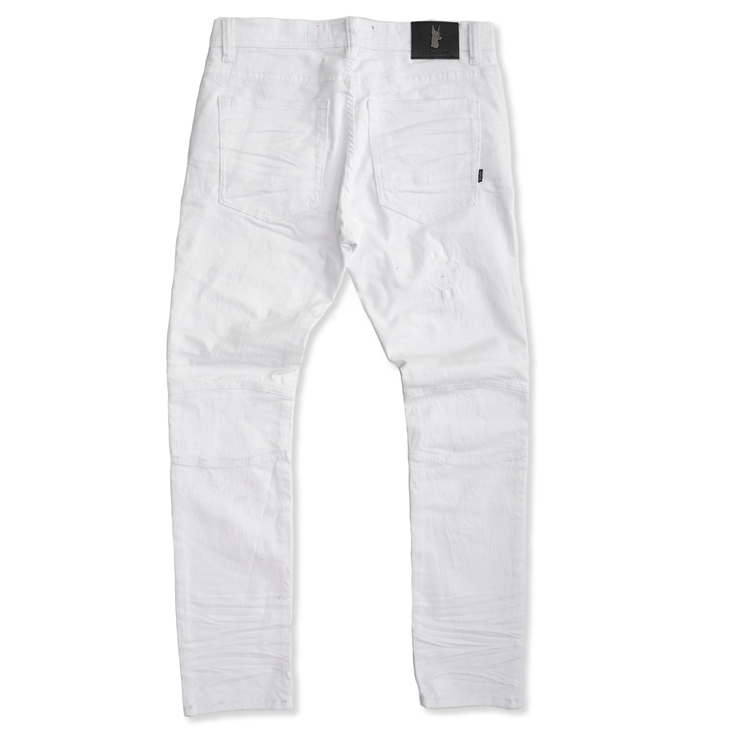 M1786 Makobi Prado Biker Jeans pẹlu Rip & Tunṣe - White