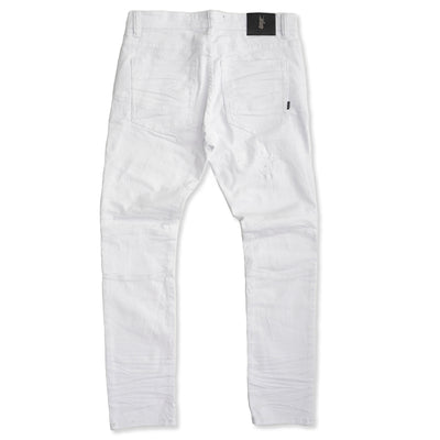 M1786 Makobi Prado Biker Jeans pẹlu Rip &amp; Tunṣe - White