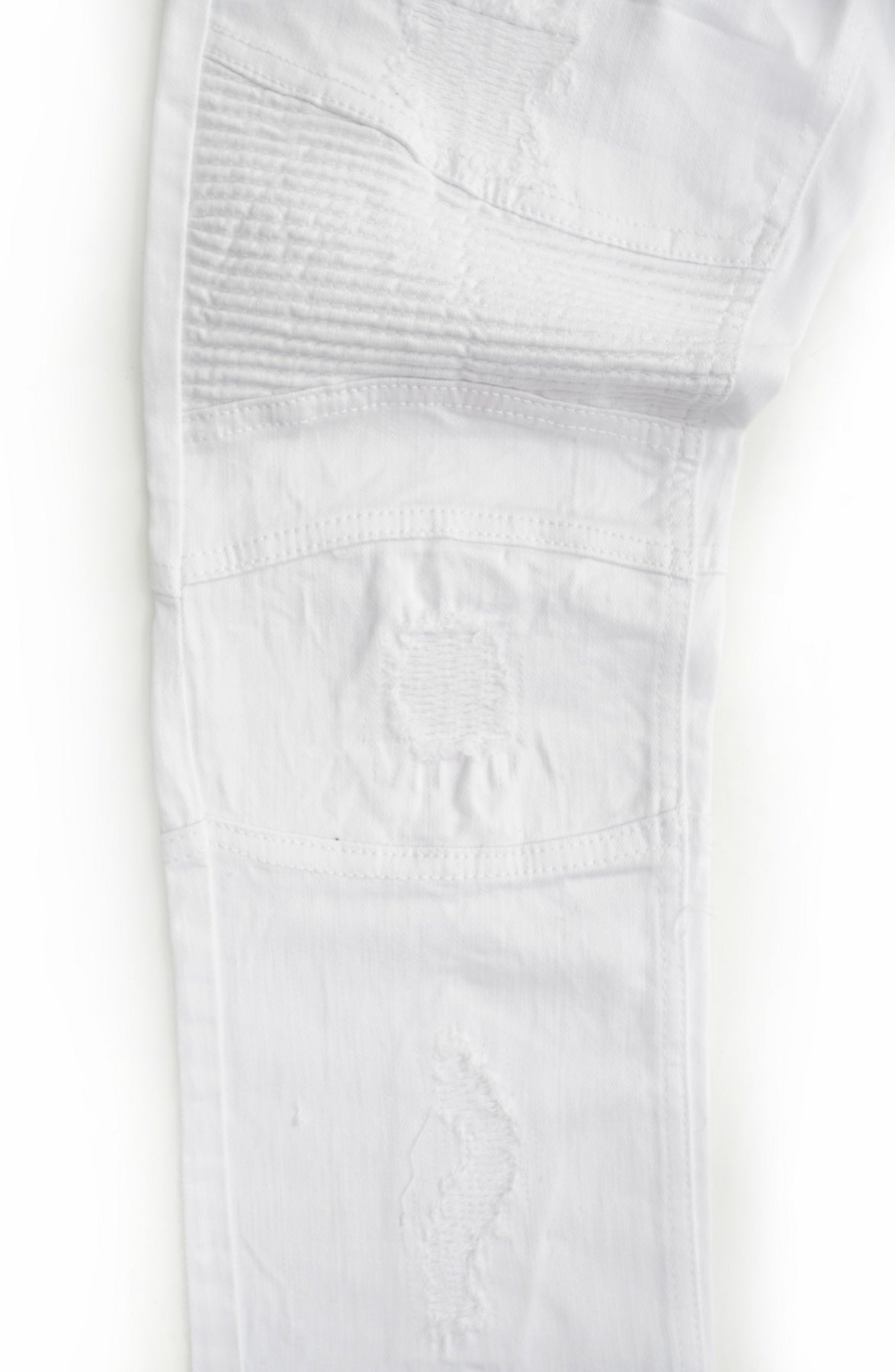 M1786 Makobi Prado Biker Jeans pẹlu Rip & Tunṣe - White