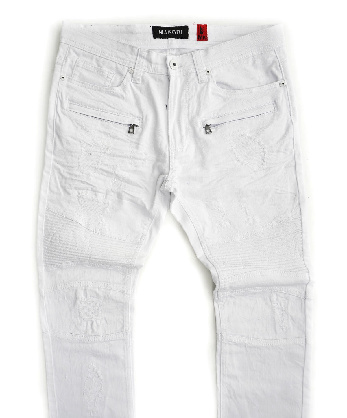 Makobi M1786 Makobi Prado Biker Jeans with Rip & Repair in White, view 4
