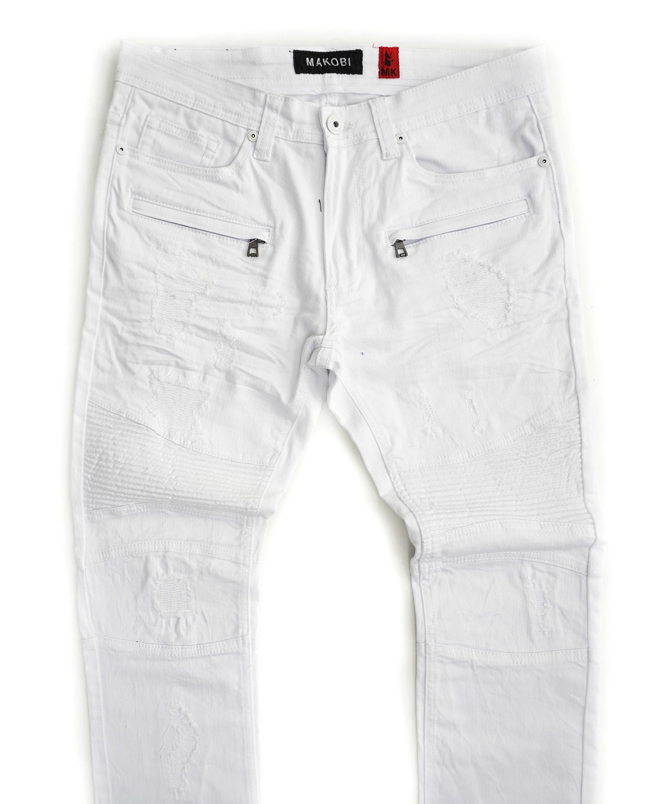 Makobi M1786 Makobi Prado Biker Jeans with Rip & Repair in White, view 4