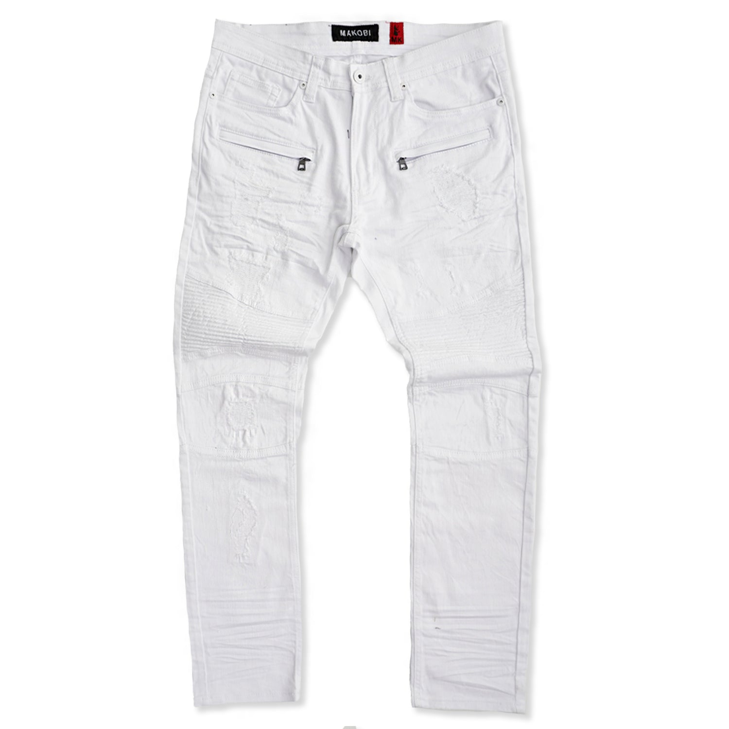 Makobi M1786 Makobi Prado Biker Jeans with Rip & Repair in White