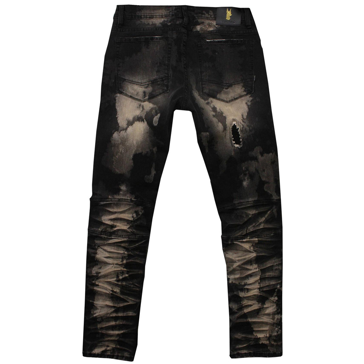 Makobi M1798 Makobi Biker Jeans with Blasting & Repair Stitching in Black Wash, view 3