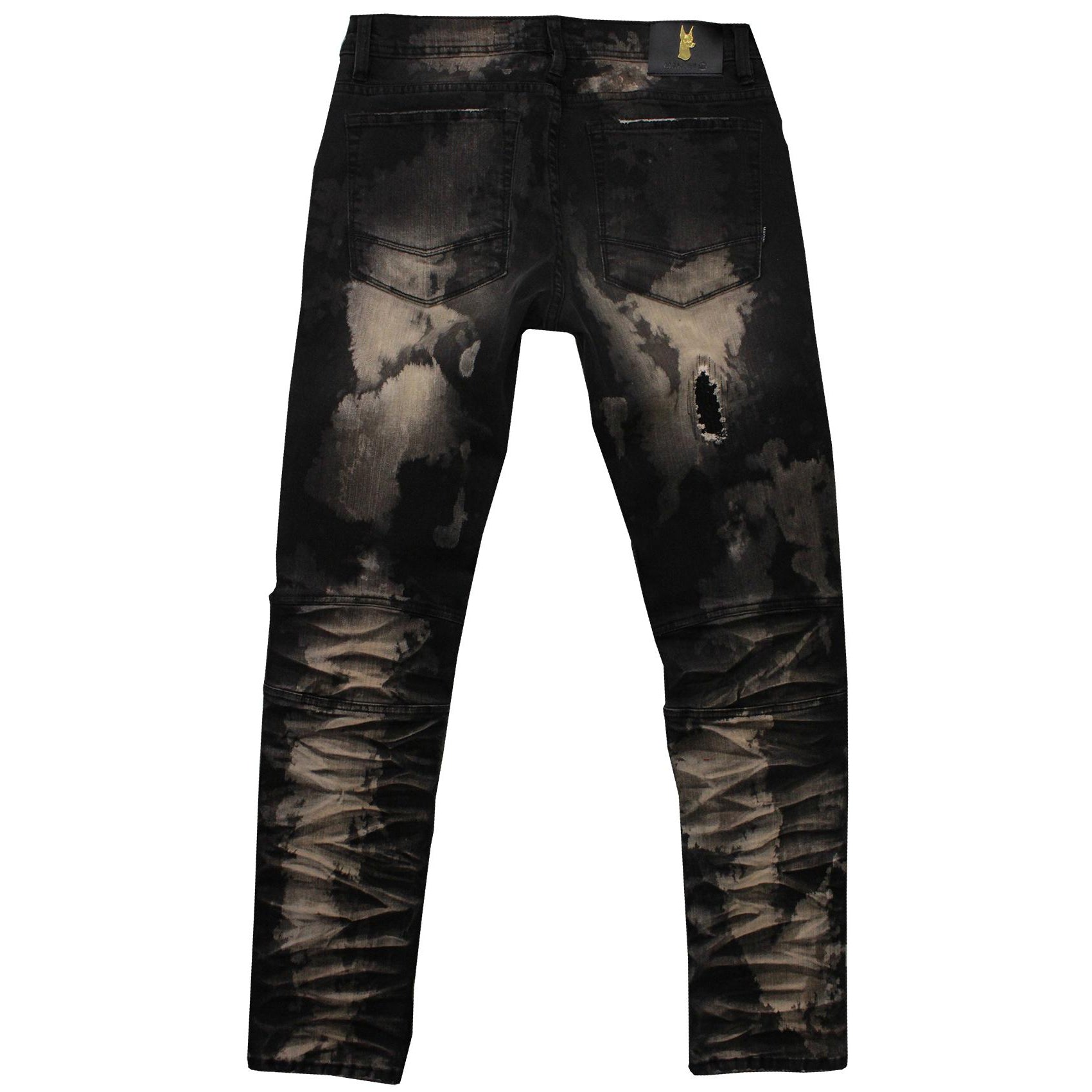 Makobi M1798 Makobi Biker Jeans with Blasting & Repair Stitching in Black Wash, view 3
