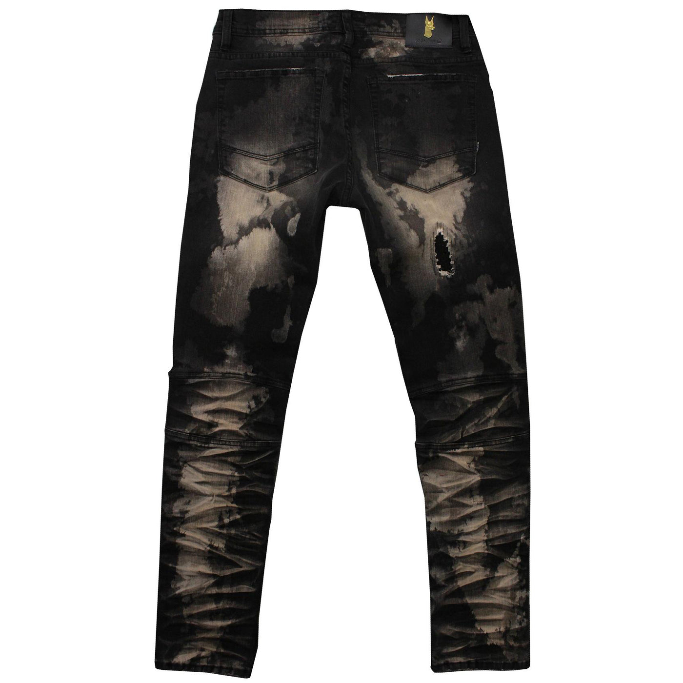 M1798 Makobi Biker Jeans with Blasting & Repair Stitching - Black Wash