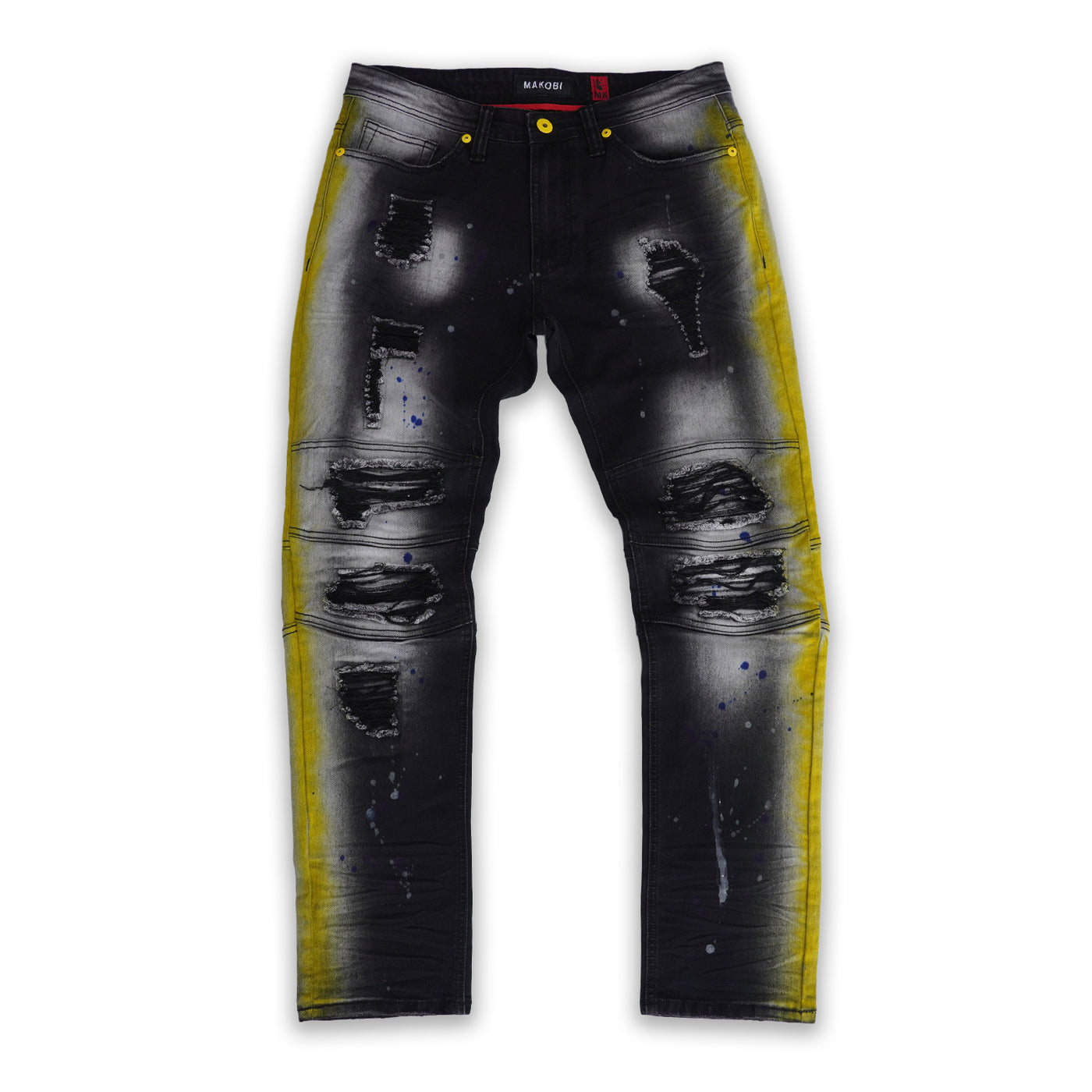 M1938 Paint Stroke Shredded Denim Jeans - Black Wash