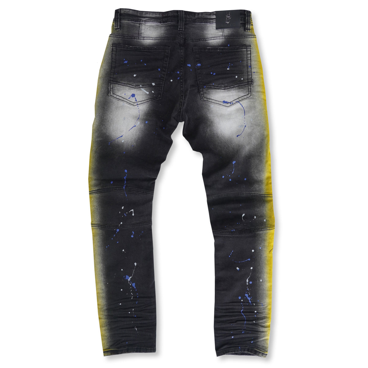 Makobi M1938 Paint Stroke Shredded Denim Jeans in Black Wash, view 5
