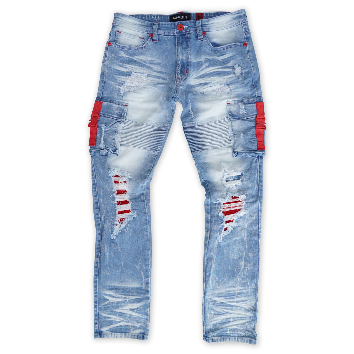 Makobi M1939 Railay Biker Jeans w/ Side Pockets in Light Wash, view 2