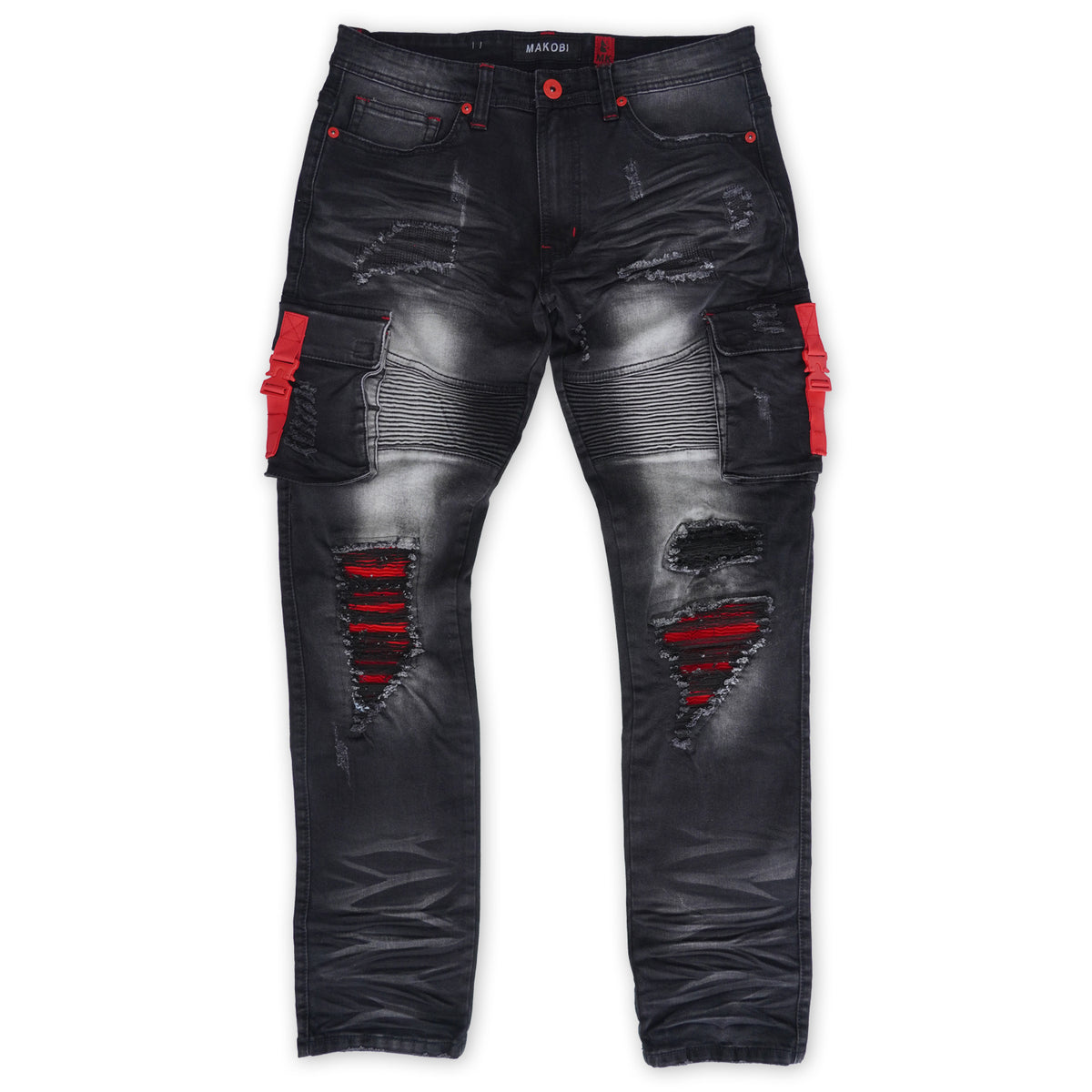 Makobi M1939 Railay Biker Jeans w/ Side Pockets in Black Wash, view 2