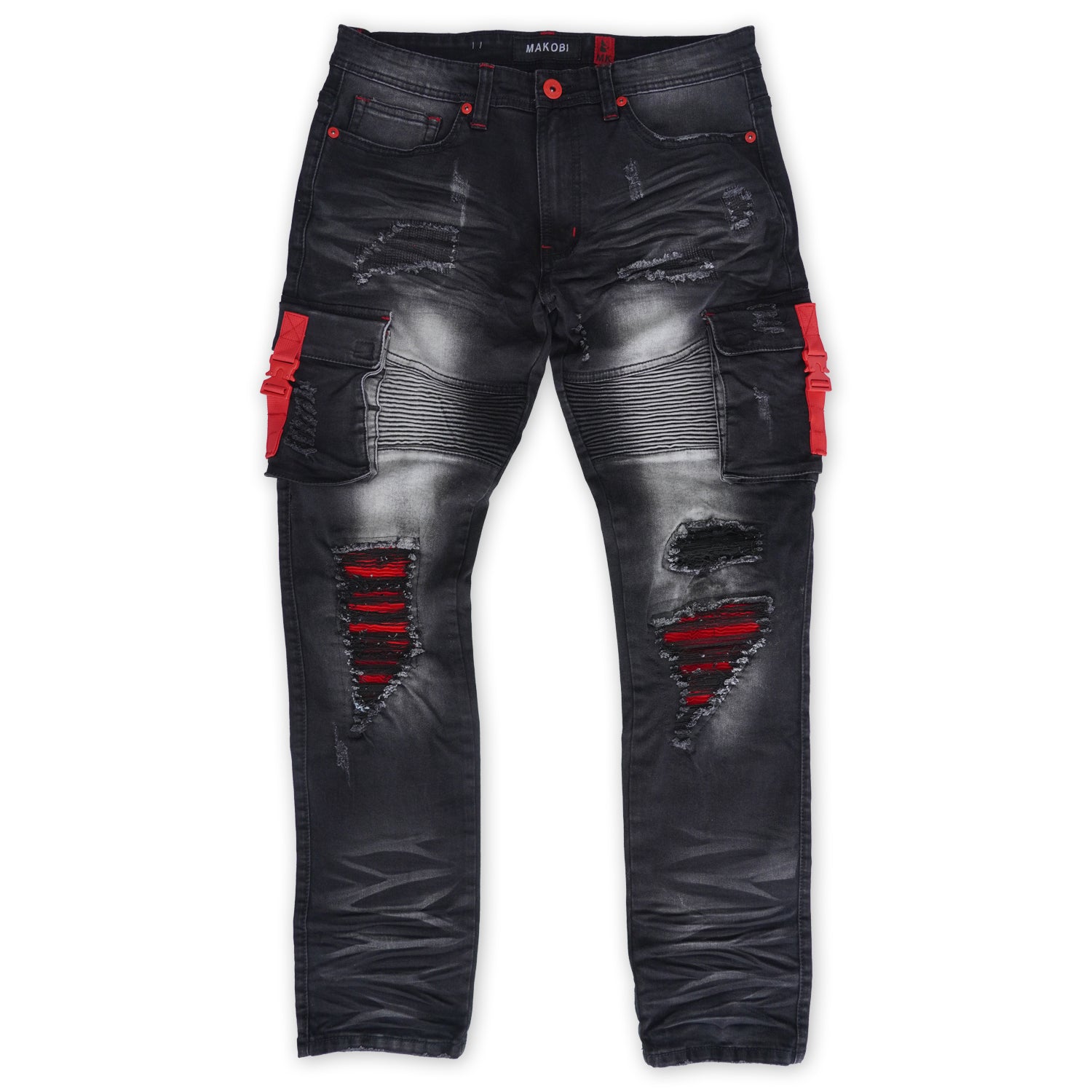 Makobi M1939 Railay Biker Jeans w/ Side Pockets in Black Wash, view 2
