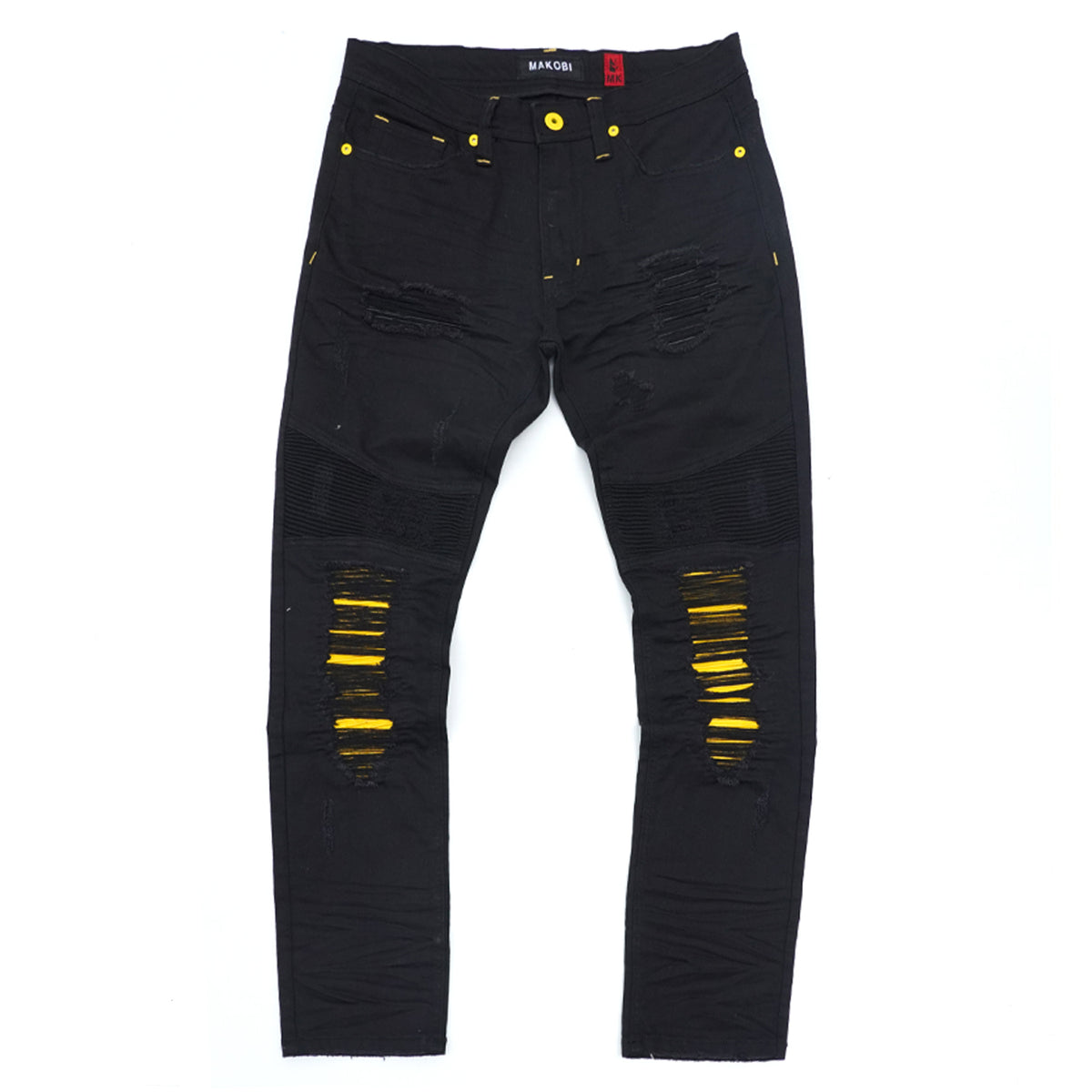 Makobi M1940 Naxos Biker Jeans- Black/Yellow
