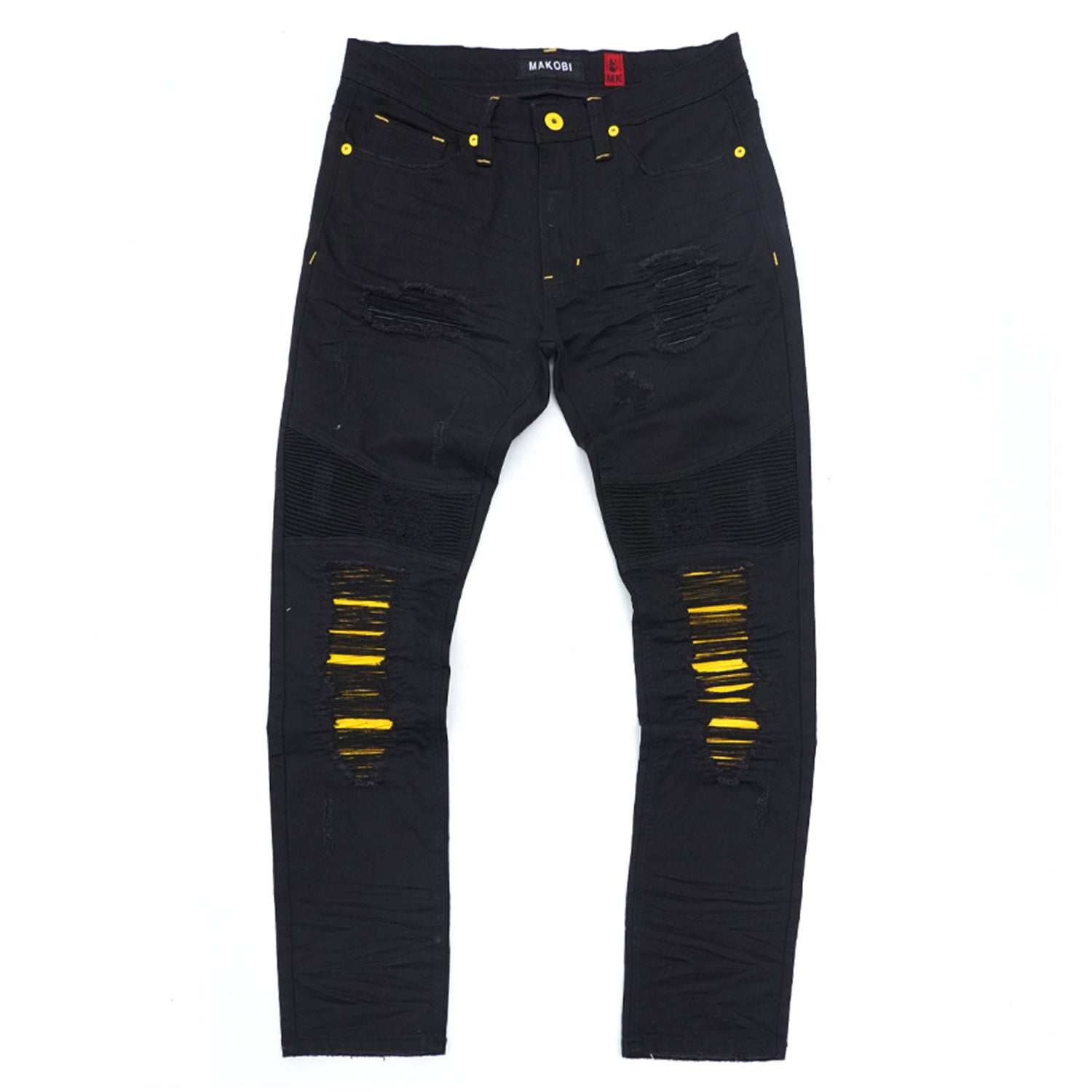 Makobi M1940 Naxos Biker Jeans- Black/Yellow