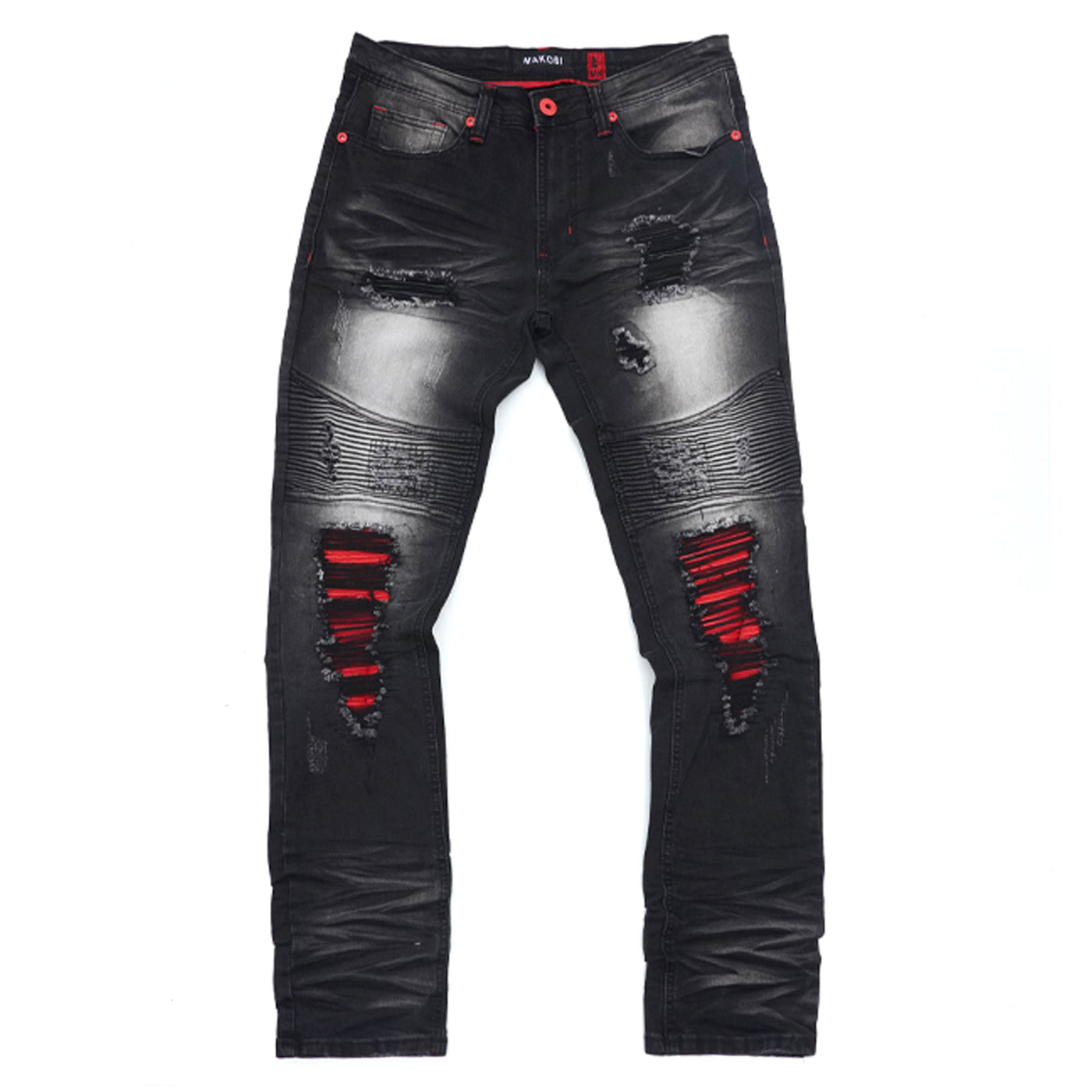 M1940 Naxos Biker Jeans- Black Wash/Red