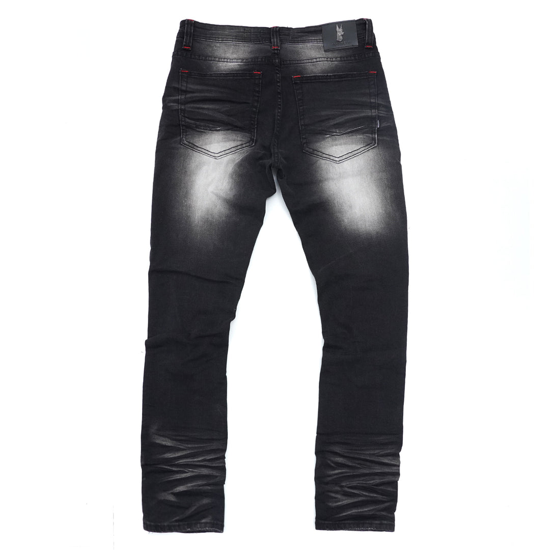 M1940 Naxos Biker Jeans- Black Wash/Red