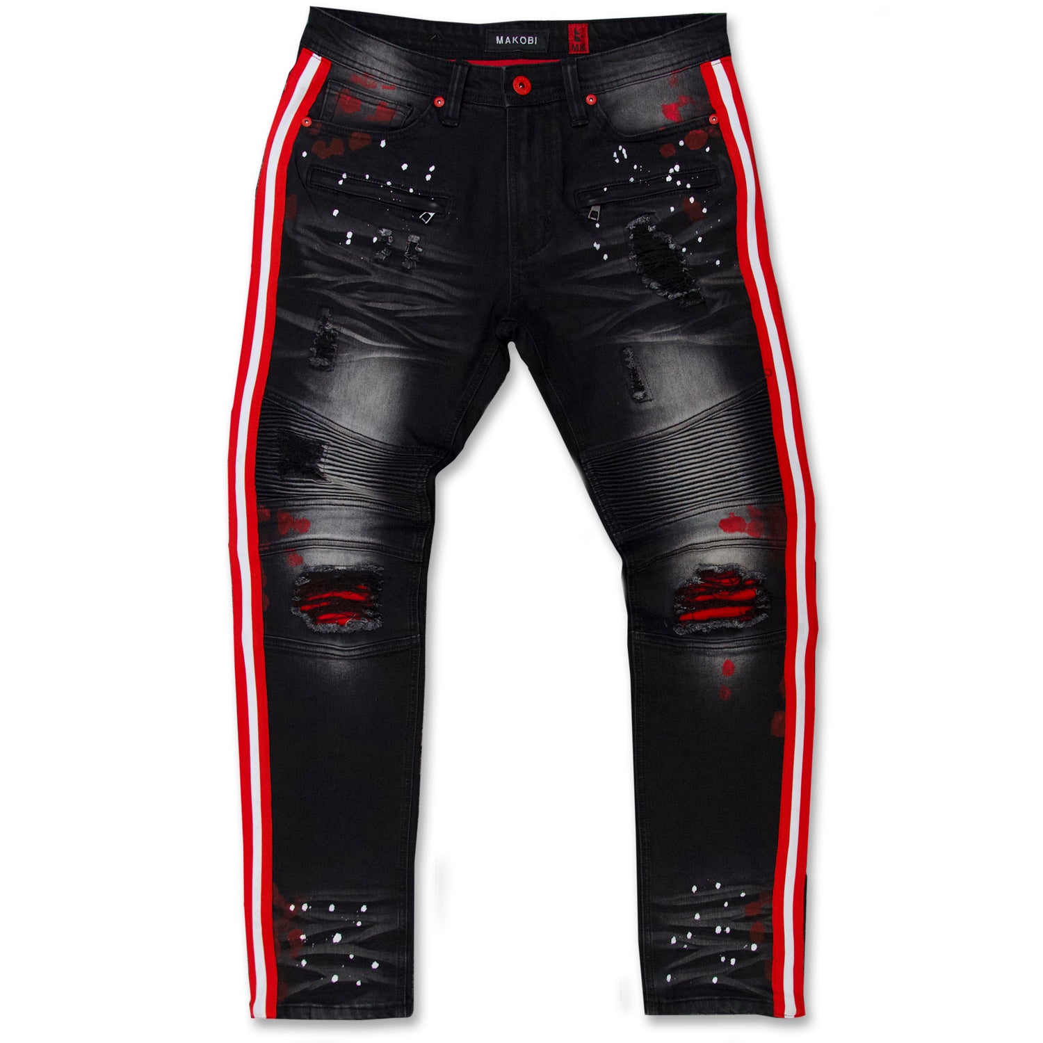 M1983 Destin Biker Jeans - Black Wash (red & white side tape)