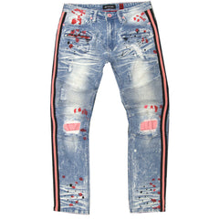 M1983 Destine Biker Jeans- Light Wash (نوار کناری صورتی و مشکی)