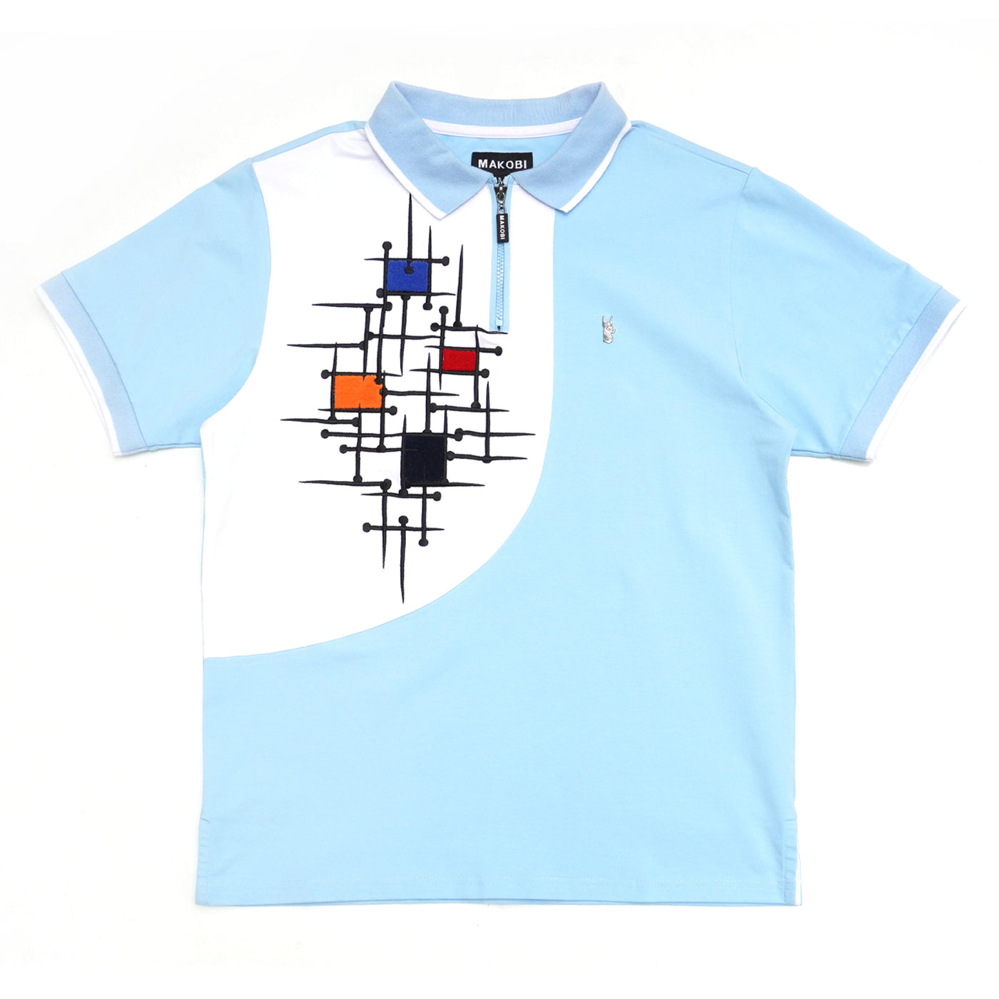 M351 Makobi Color Block Polo Shirt - Blue