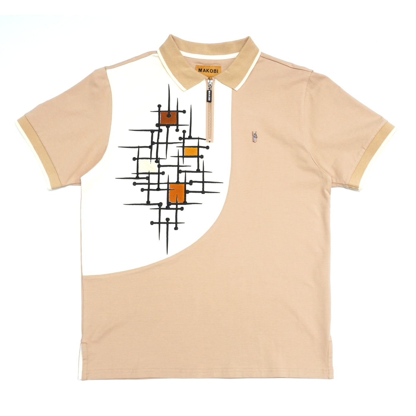 M351 Makobi Color Block Polo Shirt - Khaki