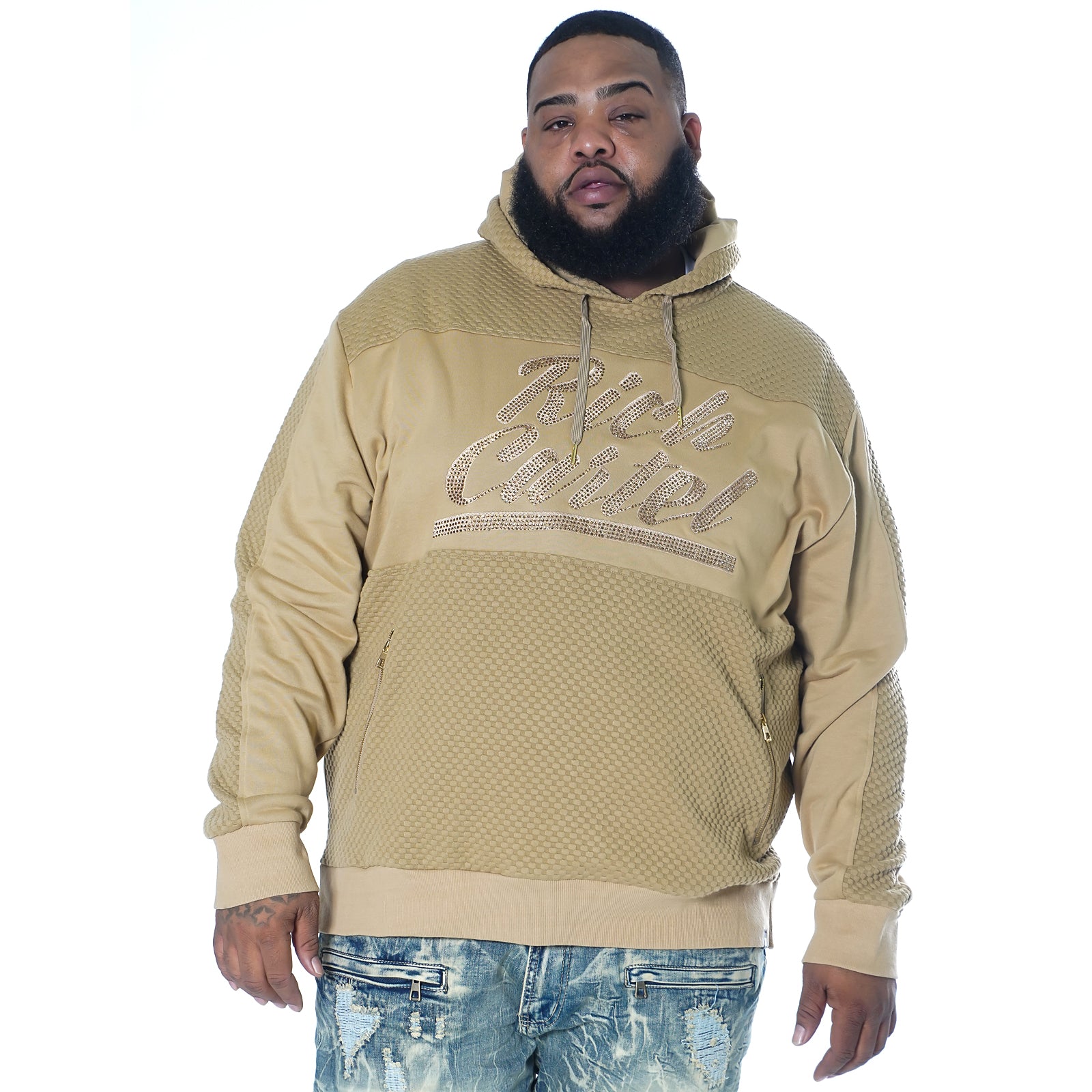 Makobi M3835 "Rich Cartel" Pull Over Knit w/ Rhinestones in Khaki