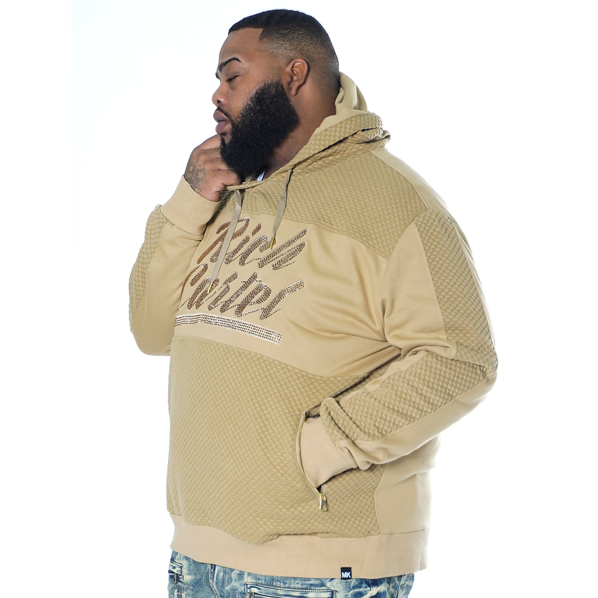 Makobi M3835 "Rich Cartel" Pull Over Knit w/ Rhinestones in Khaki, view 3